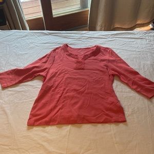 Appleseed's coral color 3/4 sleeve top